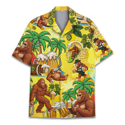 HOTTropical Bigfoot Hawaiian Shirts for Men Women, Sasquatch Summer Beach Button Down Short Sleeve