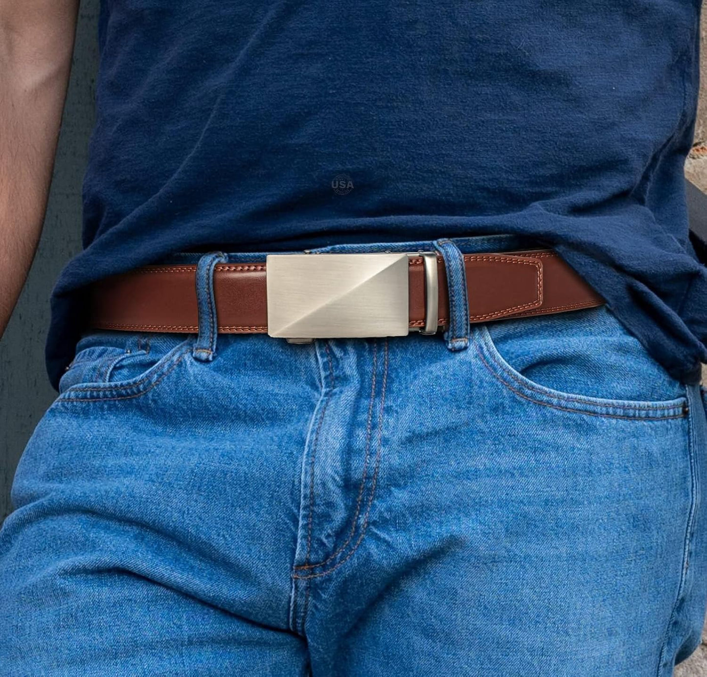 HOTDOOPAI Men's 2 Pack Ratchet Dress Belt - Adjustable 1 3/8" Genuine Leather, Size Length Can Be Cut, With Gift Box