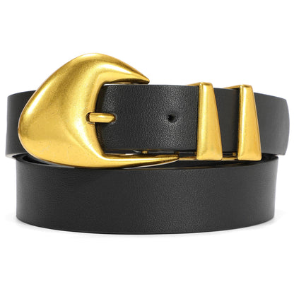 HOTXZQTIVE Women's Leather Belts for Jeans Dress Pants Black Brown Belts for Women Ladies Waist Belts with Gold Buckle