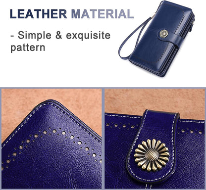 HOTLavemi Womens Large Capacity Genuine Leather RFID Blocking Wallets Wristlet Clutch Card Holder