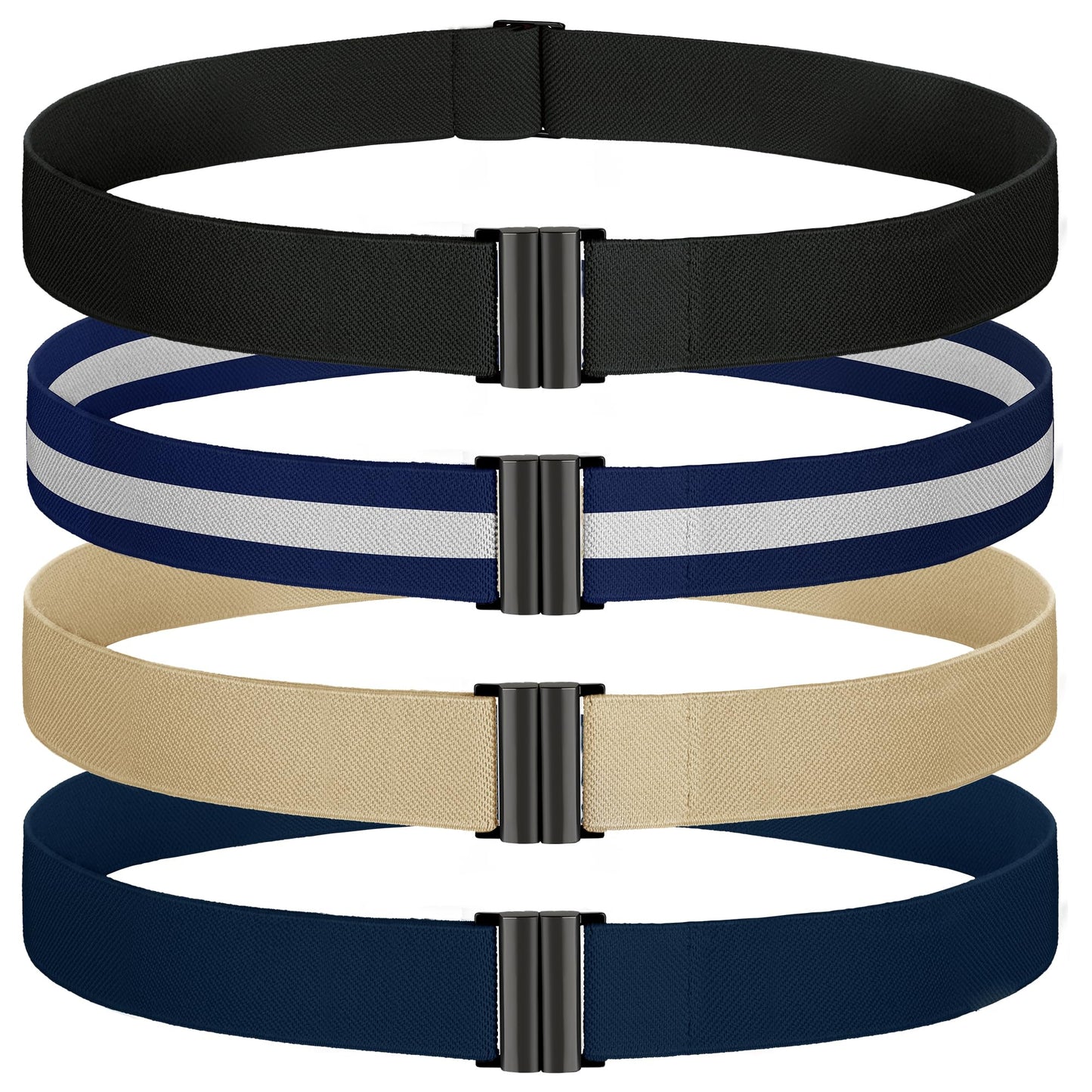 HOTTOURZOO No Show Invisible Belt for Women/Men Elastic Web Strap Waist Stretch Belt with Flat Buckle for Jeans Pants Dresses