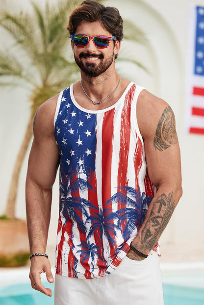 HOTVOGSTART Mens Hawaiian Beach Tank Tops Summer Vacation Muscle Top Graphic Sleeveless Shirts (S-3XL)