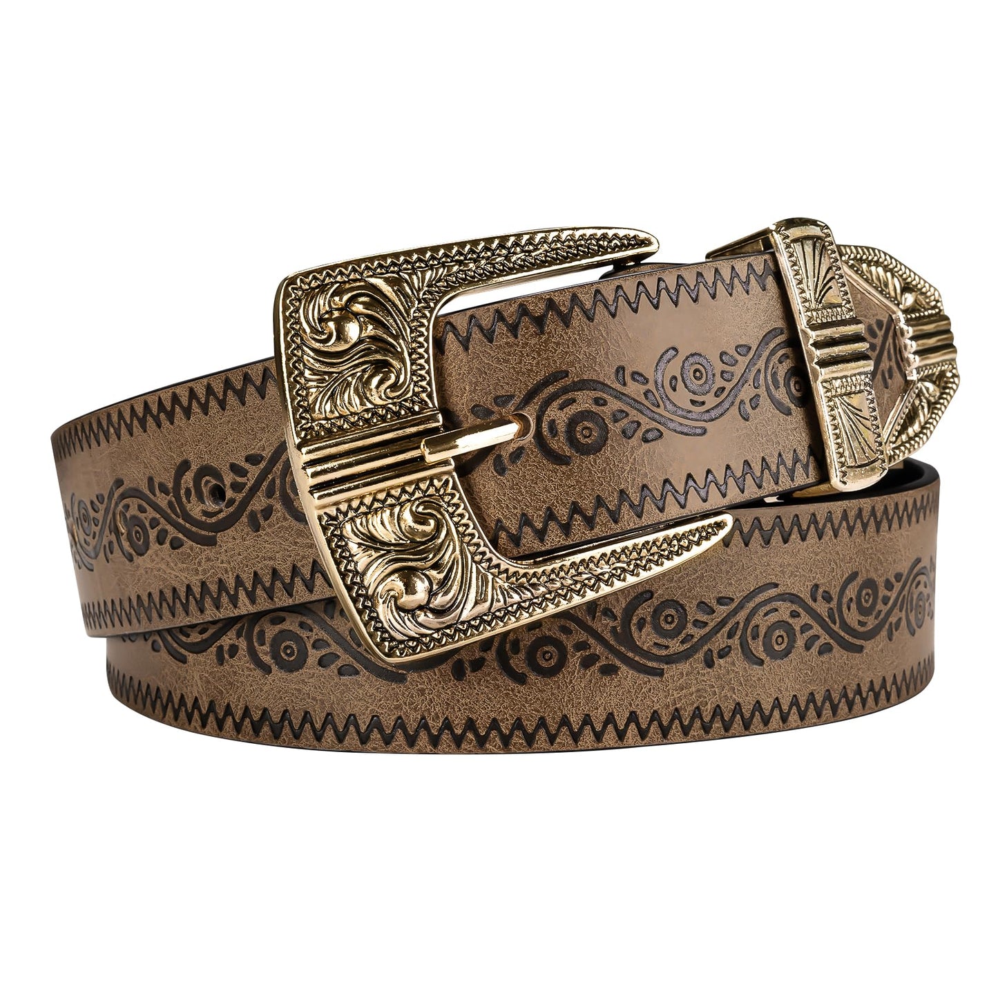 HOTDubulle Womens Belt Chain Leather Belts Vintage Western Adjustable Elastic Double Buckle for Cowboy Pant Dress