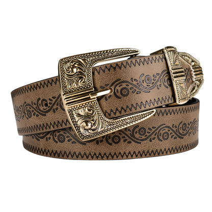 HOTDubulle Womens Belt Chain Leather Belts Vintage Western Adjustable Elastic Double Buckle for Cowboy Pant Dress