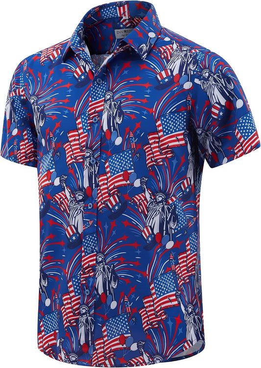 HOTENVMENST Hawaiian Shirt for Men Short Sleeve Beach Printed Summer Button Down Aloha Shirt