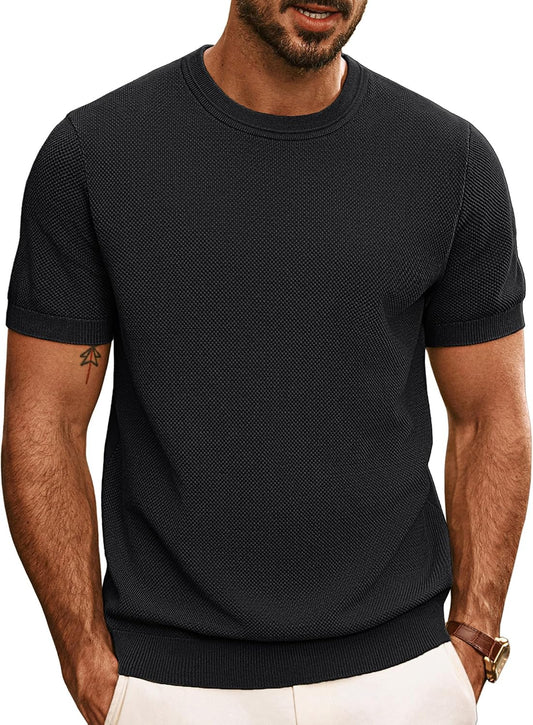 HOTPJ PAUL JONES Mens T Shirts Casual Knit Short Sleeve Tee | Crewneck, Textured Stretch T-Shirts, Lightweight, Comfortable, Breathable, Summer Clothing, Fashion, Classic, Vacation