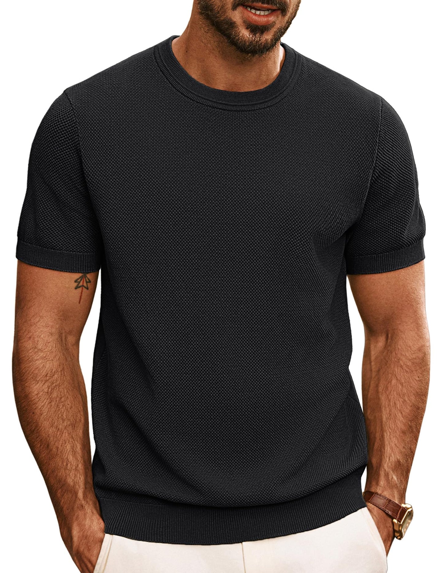 HOTPJ PAUL JONES Mens T Shirts Casual Knit Short Sleeve Tee | Crewneck, Textured Stretch T-Shirts, Lightweight, Comfortable, Breathable, Summer Clothing, Fashion, Classic, Vacation