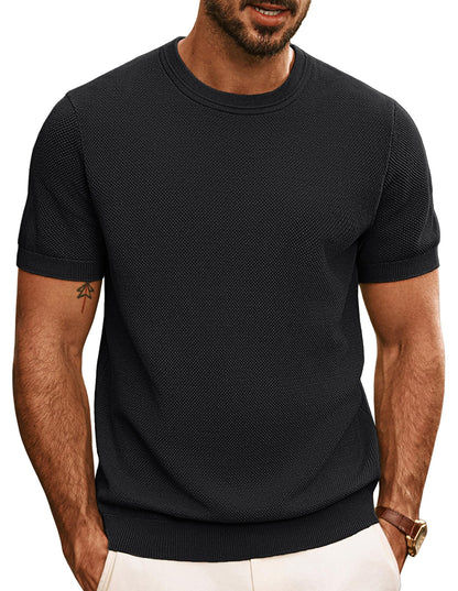 HOTPJ PAUL JONES Mens T Shirts Casual Knit Short Sleeve Tee | Crewneck, Textured Stretch T-Shirts, Lightweight, Comfortable, Breathable, Summer Clothing, Fashion, Classic, Vacation