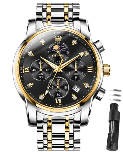 HOTOLEVS Watches for Men Dress Watch Chronograph Luxury Stainless Steel Big Face Men Watches Multi-Function Easy to Read Diamond Roman Numerals Business Wristwatch Reloj para Hombre