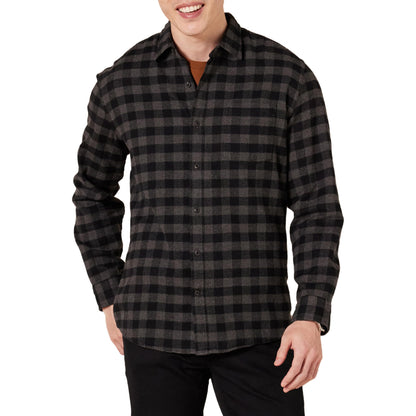 HOTAmazon Essentials Men's Regular Fit Long-Sleeve Flannel Shirt, Soft Brushed Cotton, Lightweight yet Warm