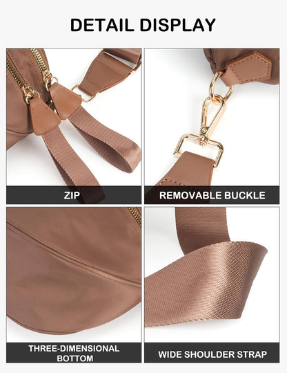 HOTFEIBOON Spacious Nylon Crossbody Bag Bum Bag Handbags Wallets Purses Trendy Shoulder Bag for Women