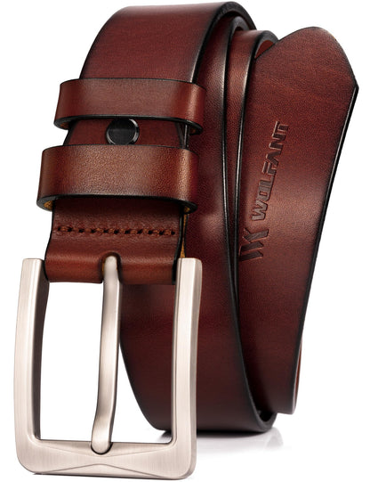 HOTWOLFANT 1.5" Full Grain Leather Belt for Men in Gift Box,100% Italian Real Solid Leather