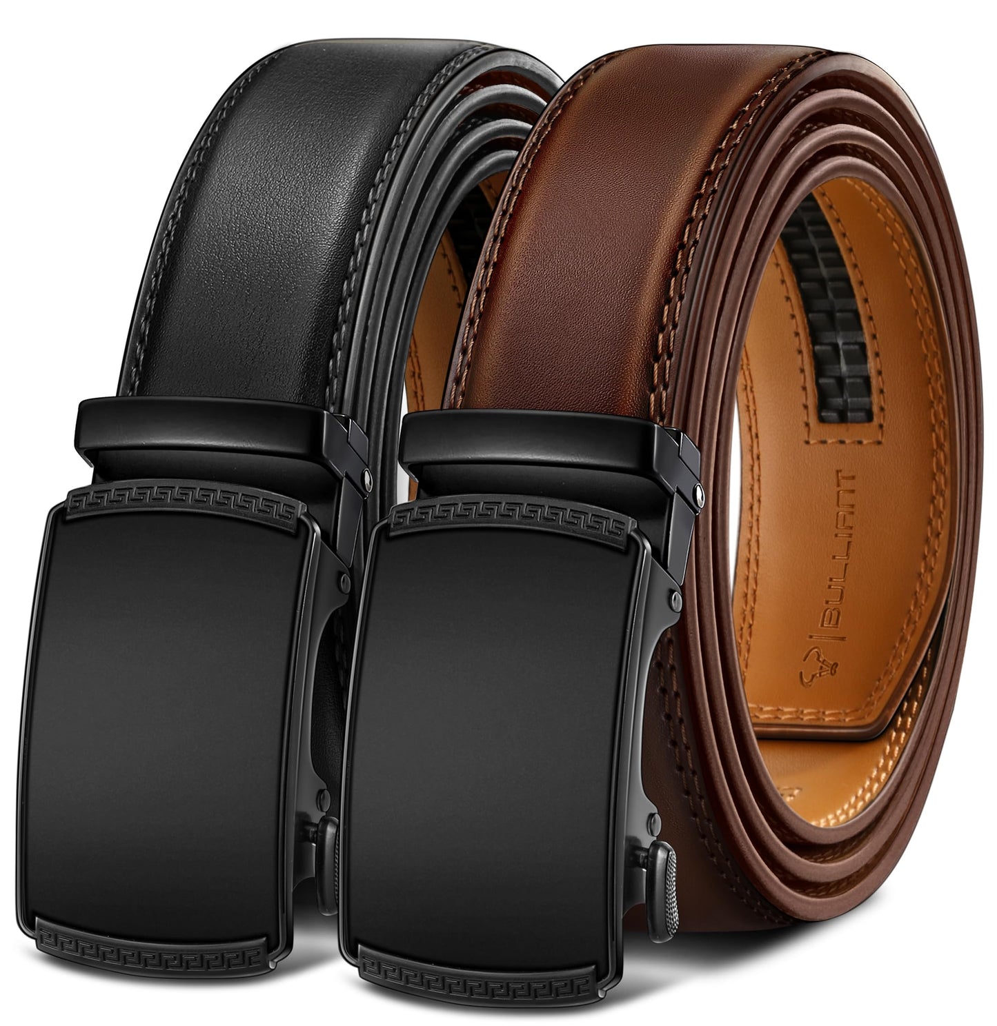 HOTBULLIANT Men Belts 2 Pack,Ratchet Sliding Belt Adjustable For Gift Mens Dress Casual 1 3/8",Cut for Fit