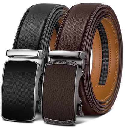 HOTBULLIANT Men Belts 2 Pack,Ratchet Sliding Belt Adjustable For Gift Mens Dress Casual 1 3/8",Cut for Fit