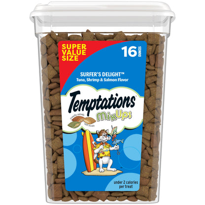HOTTemptations Cat Treats MixUps Surfer's Delight, Tuna, Shrimp, Salmon Flavor, Crunchy and Soft Cat Treats, 30 oz. Tub