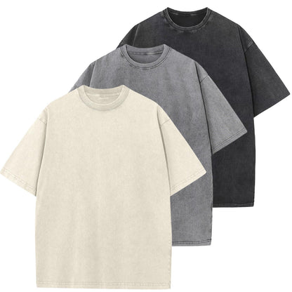 HOTMen's Cotton T-Shirts Oversized Unisex Short Sleeves Casual Loose Wash Solid Basic Tee Tops