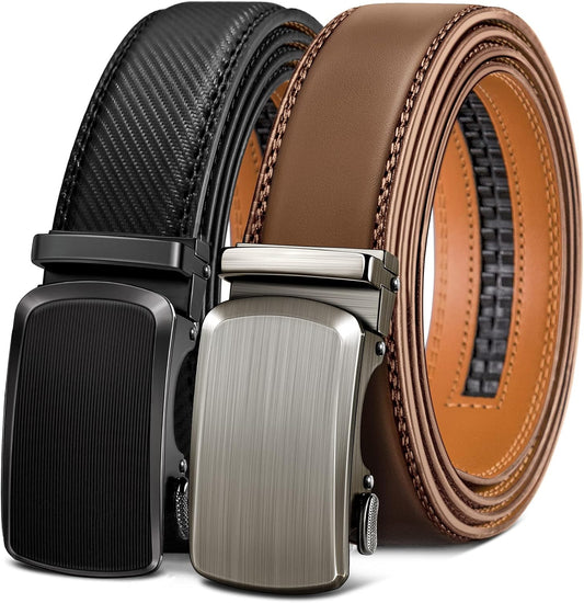 HOTBULLIANT Men Belts 2 Pack,Ratchet Sliding Belt Adjustable For Gift Mens Dress Casual 1 3/8",Cut for Fit