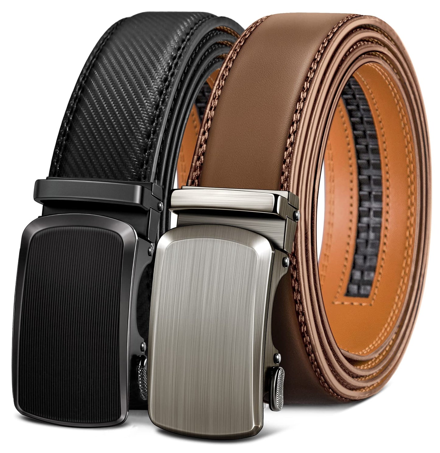 HOTBULLIANT Men Belts 2 Pack,Ratchet Sliding Belt Adjustable For Gift Mens Dress Casual 1 3/8",Cut for Fit