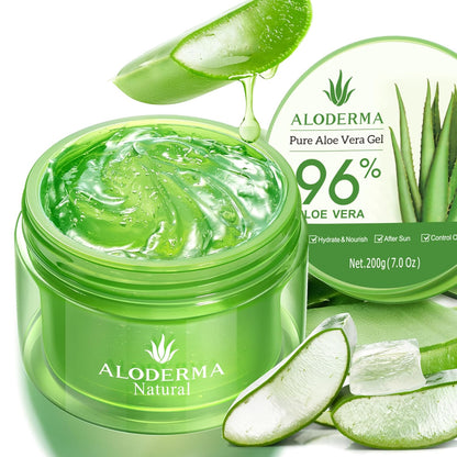 HOTAloderma Aloe Vera Gel Made within 12 Hours of Harvest with 96% Pure Organic Aloe Vera for Skin, Scalp, & Hair, Soothing Aloe Face Moisturizer, Multipurpose, Hydrating Aloe Gel, 7.05oz