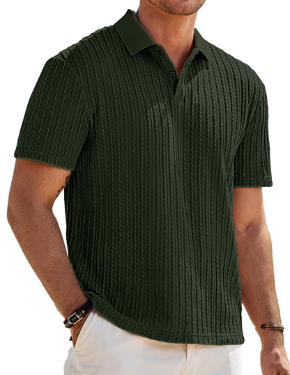 HOTJMIERR Mens Casual Polo Shirt Summer Short Sleeve Vacation Button Beach Knit Stretchy Golf Shirts