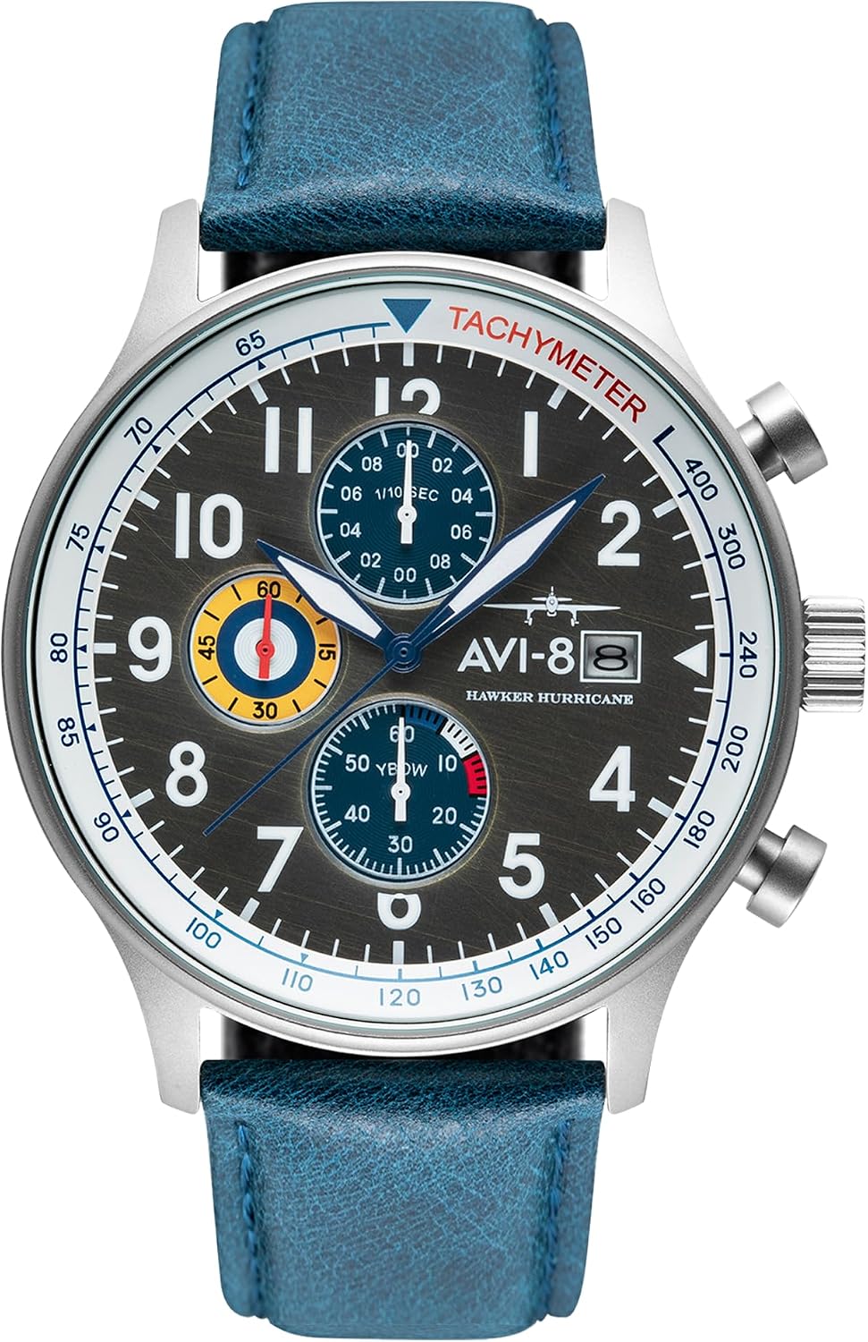 HOTAVI-8 Hawker Hurricane Men's Pilot Watch – Classic Chronograph, Japanese Quartz Movement, Stainless Steel Case, Leather Strap, AV-4011