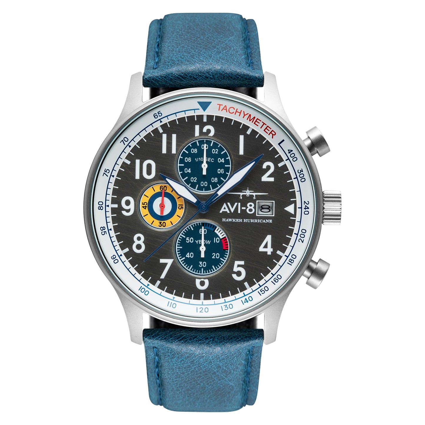 HOTAVI-8 Hawker Hurricane Men's Pilot Watch – Classic Chronograph, Japanese Quartz Movement, Stainless Steel Case, Leather Strap, AV-4011