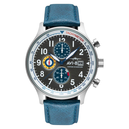 HOTAVI-8 Hawker Hurricane Men's Pilot Watch – Classic Chronograph, Japanese Quartz Movement, Stainless Steel Case, Leather Strap, AV-4011