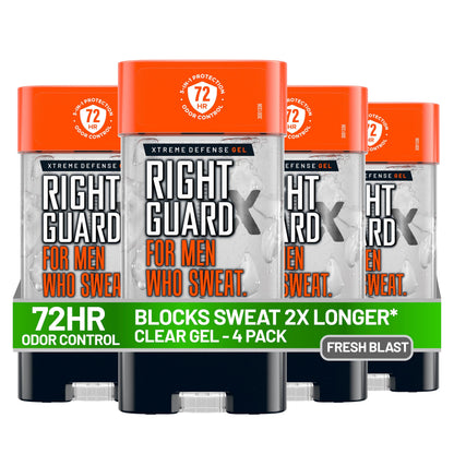 HOTRight Guard Xtreme Defense Antiperspirant Deodorant Gel, Arctic Refresh Scent - 5-in-1 Deodorant Men Can Trust, 72-Hour Odor Control Invisible Gel for Men, 4 oz (4 Pack)