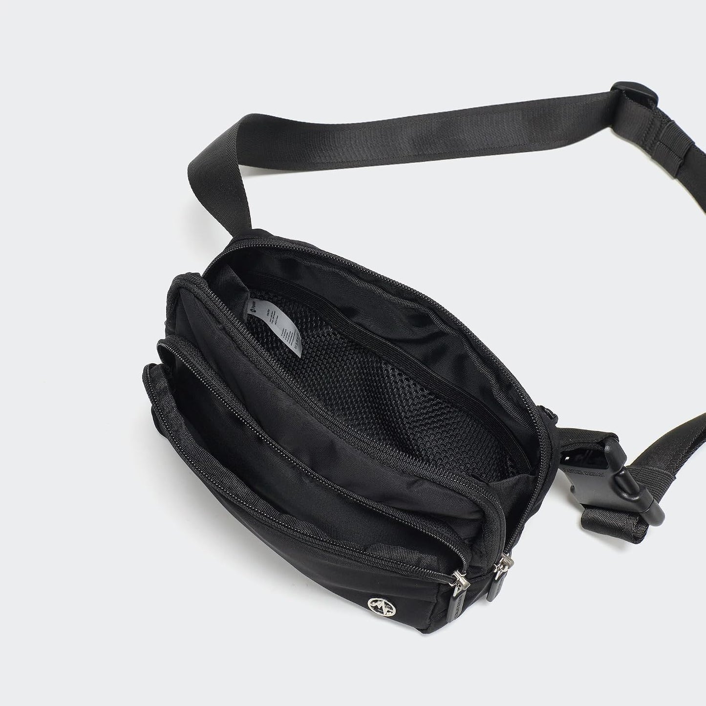 HOTPander Nylon Crossbody Belt Bag with Excess Strap Keepers, 6-Pocket Adjustable Sling Fanny Pack for Travel and Everyday Carry, Black
