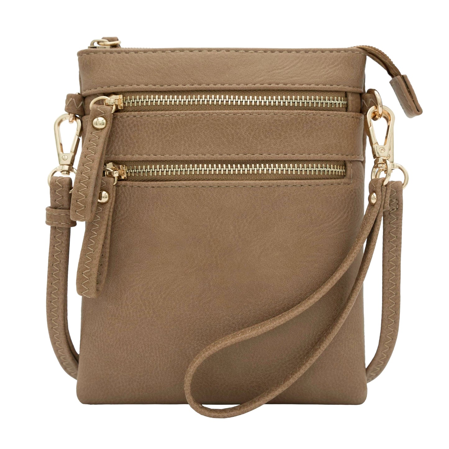 HOTSolene Small Crossbody Bag for Women, Multi Zip Pockets with Detachable Wristlet, Lightweight Travel Purse, Cell Phone Pouch