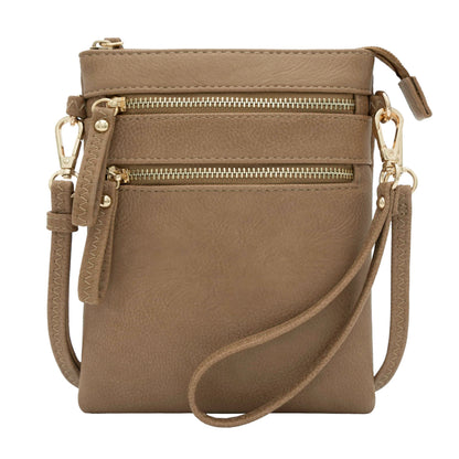 HOTSolene Small Crossbody Bag for Women, Multi Zip Pockets with Detachable Wristlet, Lightweight Travel Purse, Cell Phone Pouch