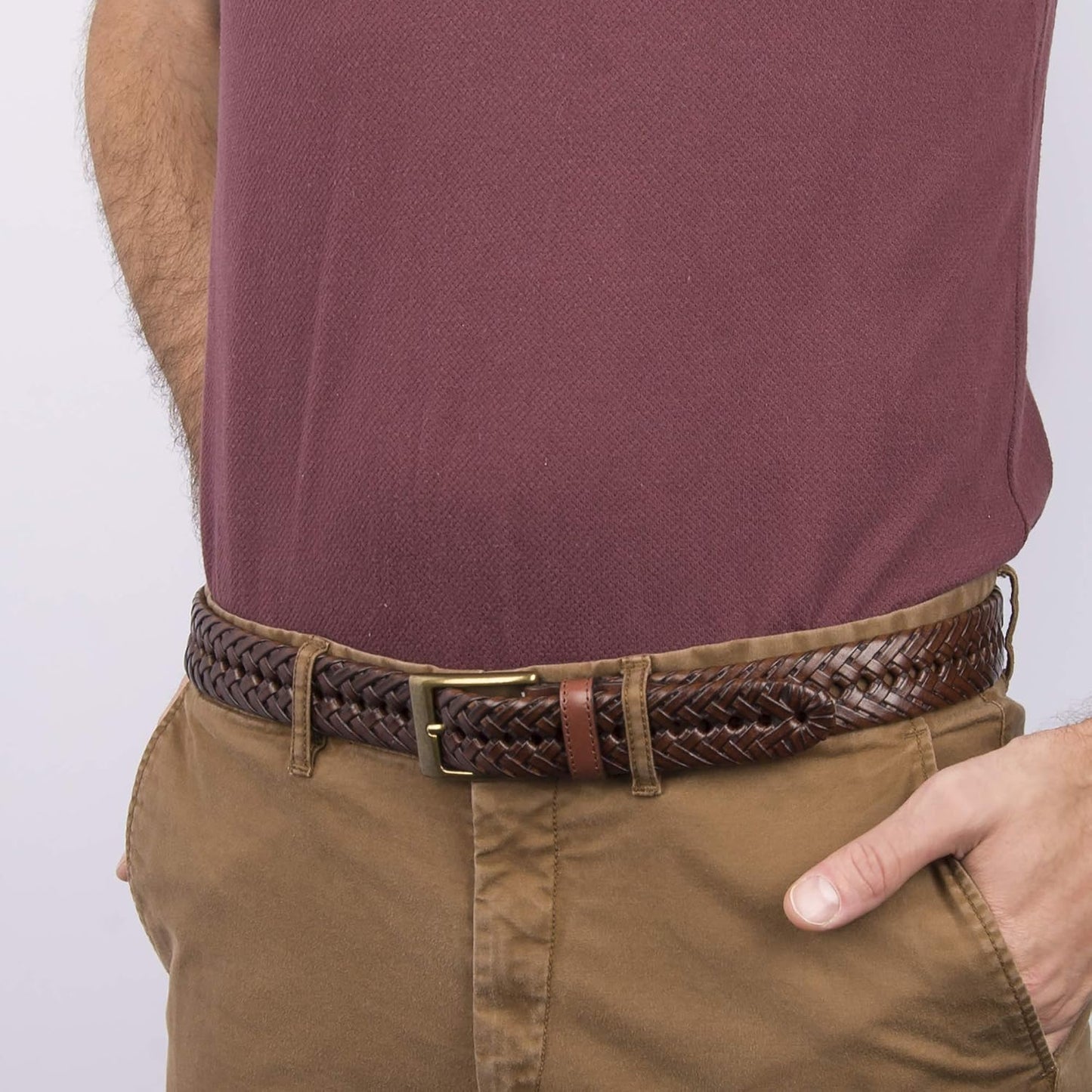 HOTDOCKERS Men's Braided Leather Belt, Fully Adjustable Casual Strap for Everyday Wear