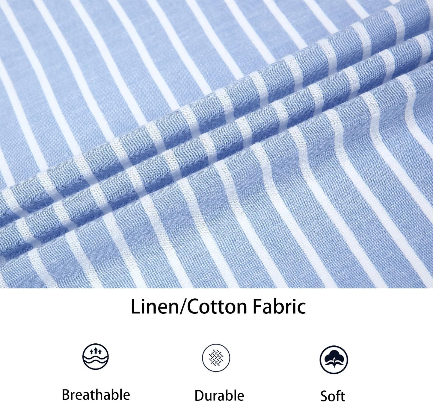 HOTAlex Vando Mens Linen Shirts Long Sleeve Button Down Striped Beach Shirt | Breathable Skin-Friendly Anti-Shrink Fabric, Classic Stripes For Casual Style, All-Day Comfort, Easy Care