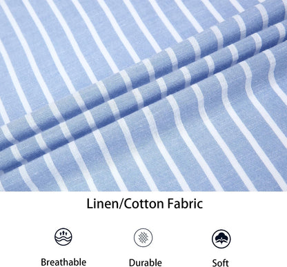 HOTAlex Vando Mens Linen Shirts Long Sleeve Button Down Striped Beach Shirt | Breathable Skin-Friendly Anti-Shrink Fabric, Classic Stripes For Casual Style, All-Day Comfort, Easy Care