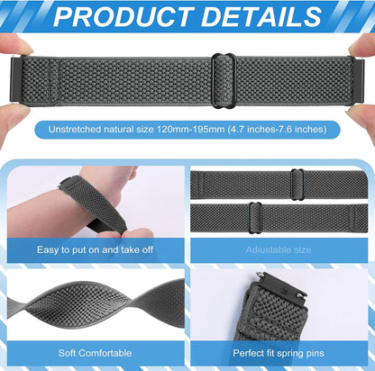 HOTCompatible with 16mm 18mm 19mm 20mm 22mm 24mm Watch Bands Quick Release Replacement Wristband,Adjustable Stretchy Nylon Solo Loop Straps Fabric Braided Sport Elastic Bands for Men Women