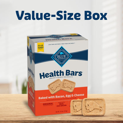 HOTBlue Buffalo Health Bars Bacon, Egg & Cheese Crunchy Dog Biscuits, Oven-Baked with Real Bacon & Natural Ingredients, Healthy Dog Treats with No Artificial Flavors or Preservatives, Jumbo Box 3.5 lbs.