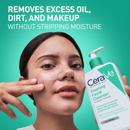 HOTCeraVe Foaming Facial Cleanser, Daily Face Wash for Oily Skin, Hyaluronic Acid + Ceramides + Niacinamide, Fragrance Free, Non-Drying Oil Control Face Wash, 16 Fluid Ounces