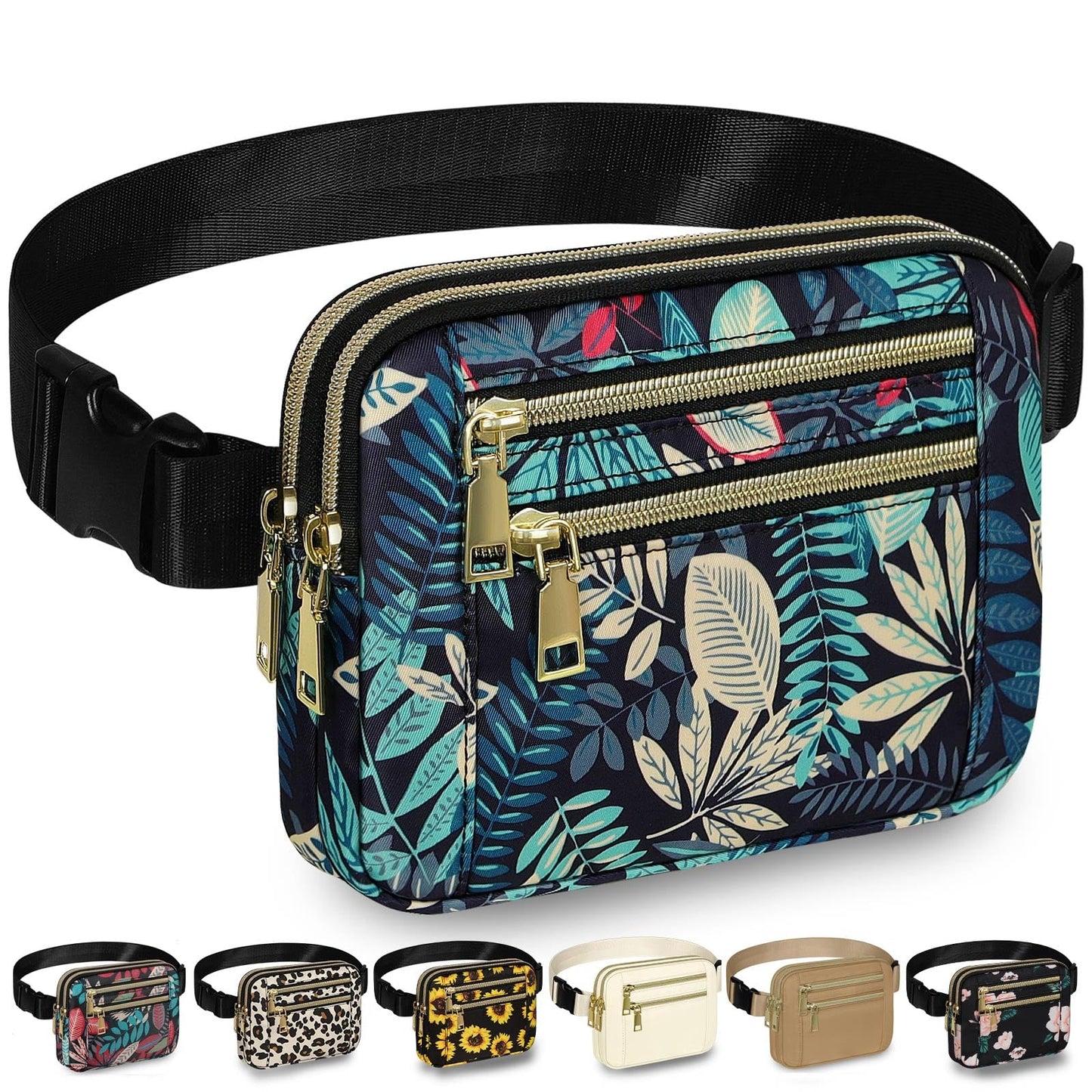 HOTCapolo Fanny Packs for Women Fashion Waist Packs Bag with Adjustable Strap and 4 Zipper Pockets Waterproof Everywhere Crossbody Belt Bag for Workout Running Travelling(Black, Large)