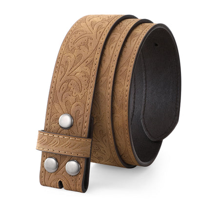 HOTTRIWORKS Western Belt Strap for Men without Buckle 1.5" Wide Floral Engraved Embossed Leather Belt Strap