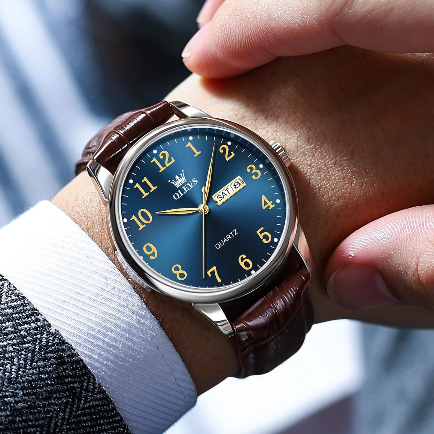 HOTOLEVS Watch Men Mens Watches Watches for Men Leather Band Classic Brown Leather Watch Men, Analog Watch Men, Black Mens Leather Watch, Dress Waterproof Large Face Mens Watch,Relojes para Hombres Watch