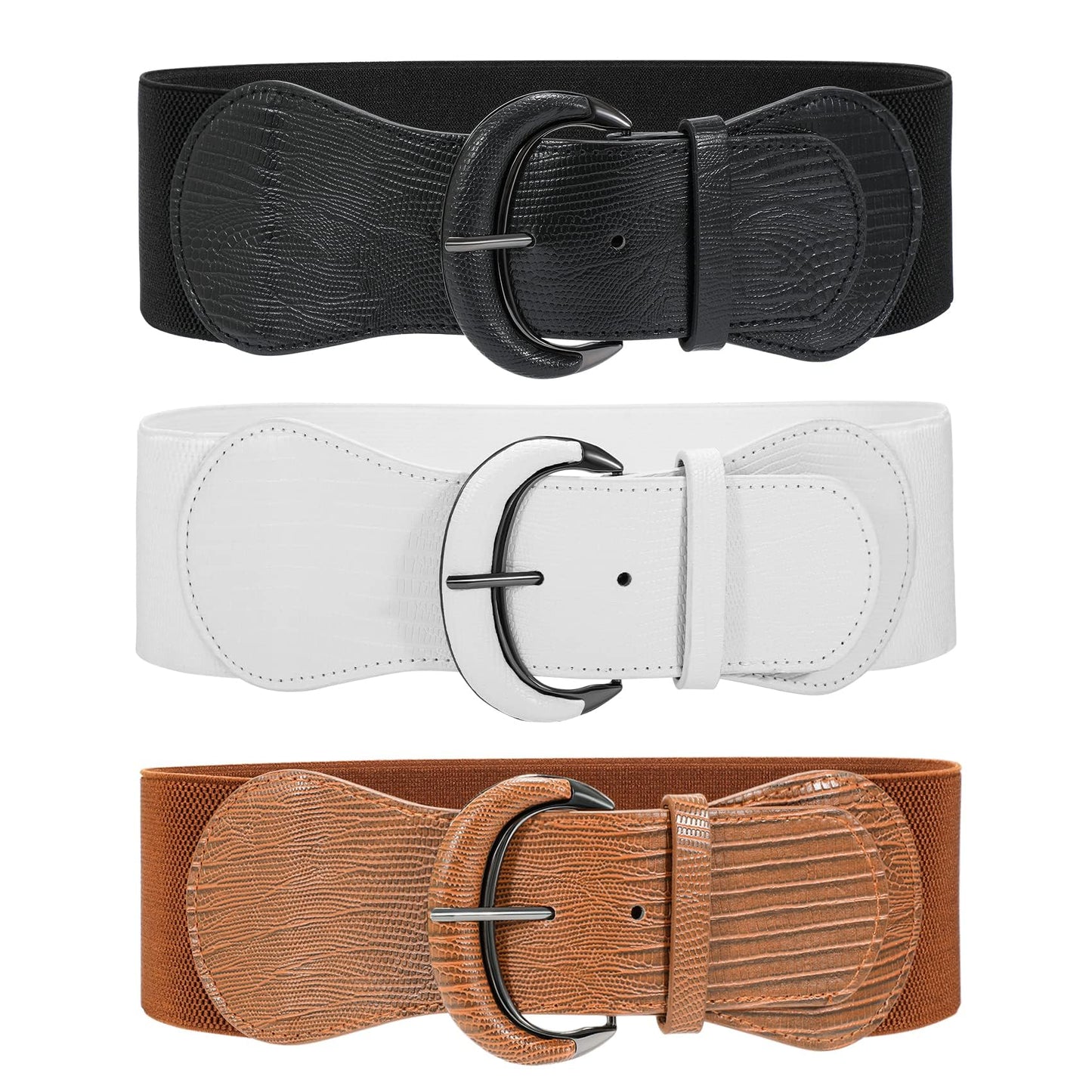 HOTWHIPPY 3 Pack 4 Pack Women Wide Elastic Waist Belt Vintage Stretchy Belt Waistband for Ladies Dresses