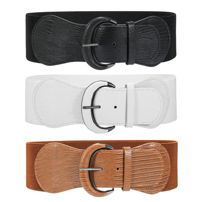 HOTWHIPPY 3 Pack 4 Pack Women Wide Elastic Waist Belt Vintage Stretchy Belt Waistband for Ladies Dresses