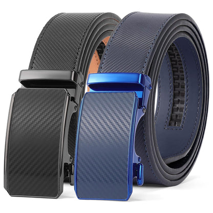 HOTSENDEFN 2 Pack Ratchet Belt Men, Men Leather Belts in Gift Set Box for Dress Casual, Size Adjustable Trim to Fit