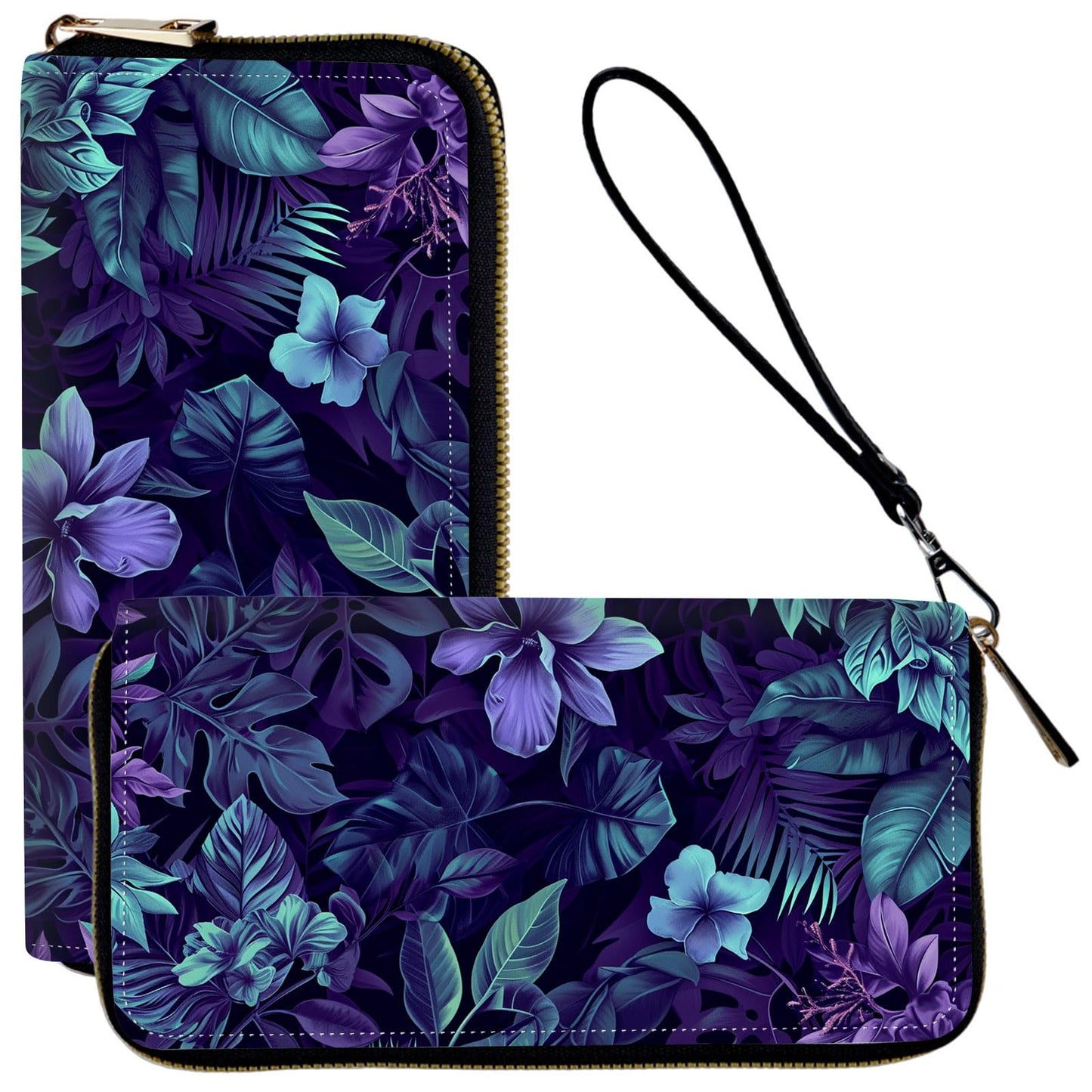 HOTLadies Wallet,Clutch Purses for Women Wallets Leather Credit Card Holder for Women Wristlet Slim Small Cute with Zipper,Thin RFID Blocking with Wrist Strap,Glitter Dragonfly Moon