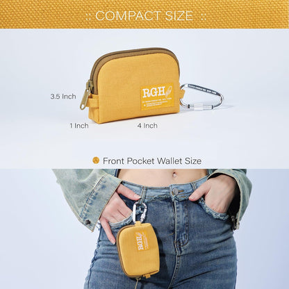 HOTRough Enough Yellow Coin Purse Bright Canvas Small Wallet with YKK Zipper and Keychain Lanyard, Compact Credit Card Holder for Women, for Everyday Carry, Travel Essentials and Thoughtful Present Idea