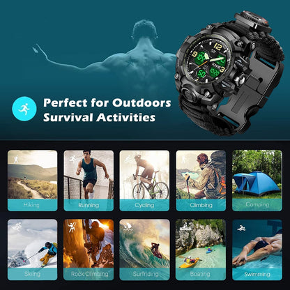 HOTMens Tactical Military Digital Watch, 23-in-1 Survival Multi-Functional Army Outdoors Waterproof Camouflage Sports Watches Dual Display Analog LED Electronic Wristwatches with Compass Paracord Band