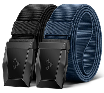 HOTBULLIANT Men Tactical Belt 2 Pack,Stretch Western Rigger Web Belt For Cowboy Military Heavy Duty 1.5"-Cut For Fit | Smooth Sliding | Adjustable for Precise Fit | Tailored Size | Rugged Nylon for Heavy Duty, hiking, Hunting