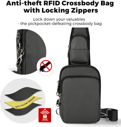 HOTVADOO Sling Bag, Crossbody Bag with Zipper Lock, RFID Blocking & Water Resistant for Men and Women