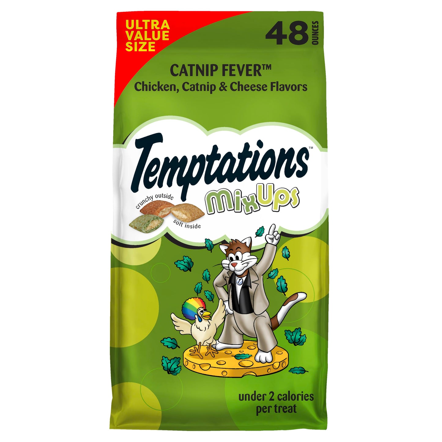 HOTTemptations MixUps Crunchy and Soft Cat Treats, Catnip Fever, 30 oz | Under 2 calories per treat, no artificial flavors, 100% complete & balanced for adult cats, resealable stay-fresh tub