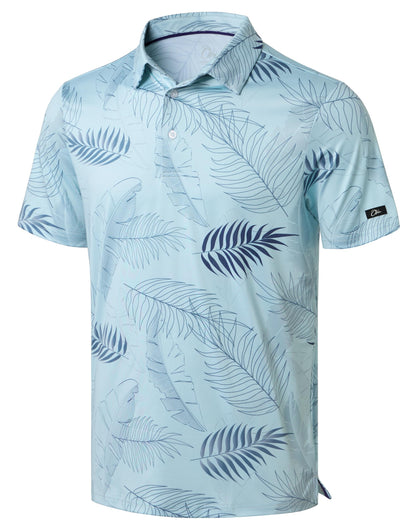 HOTObla Mens Golf Polo Shirts Short Sleeve Dry Fit Performance Moisture Wicking Casual Print Collared Golf Shirts for Men